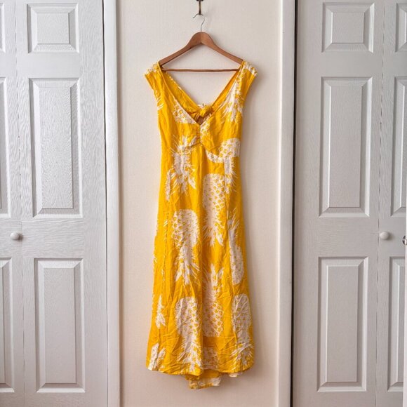 Anthropologie Maeve Pineapple Print Linen Blend Midi Dress - Picture 3 of 8